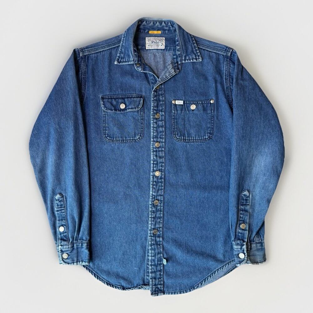 Vintage Polo Ralph Lauren Denim Shirt Women's 16 Blue 90s Authentic Dungarees